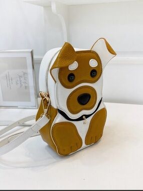 Dog-Shaped Crossbody Bag in White and Mustard
